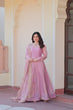 Load image into Gallery viewer, Light Pink Premium Fendy Chiffon 12-Kali Gown with Embroidered Cut-Work Dupatta ClothsVilla