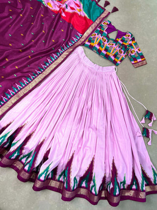 Luxurious Light Pink Printed Tussar Silk Lehenga Choli with Foil Work - Set of 3 ClothsVilla