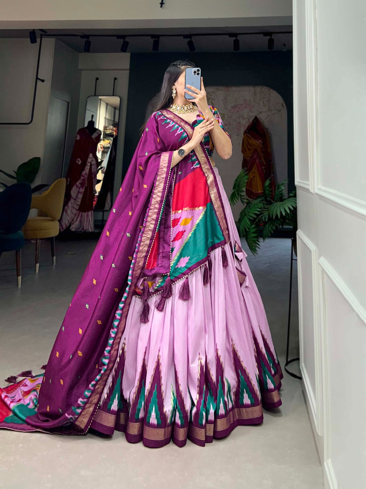 Luxurious Light Pink Printed Tussar Silk Lehenga Choli with Foil Work - Set of 3 ClothsVilla Main image