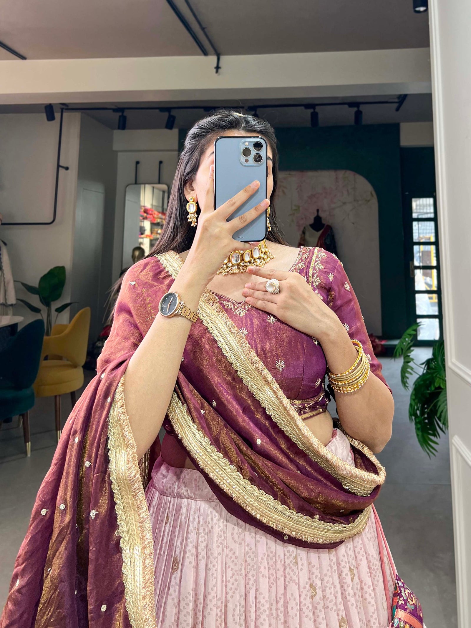 Light Pink Pure Viscose Jacquard Lehenga Choli with Zardosi Work ClothsVilla