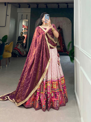 Light Pink Pure Viscose Jacquard Lehenga Choli with Zardosi Work ClothsVilla