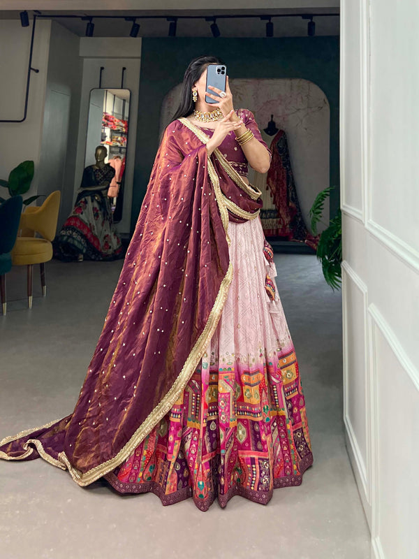 Light Pink Pure Viscose Jacquard Lehenga Choli with Zardosi Work ClothsVilla