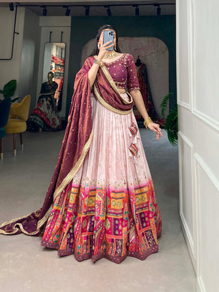 Light Pink Pure Viscose Jacquard Lehenga Choli with Zardosi Work ClothsVilla
