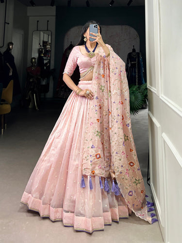 Light Pink Radiant Rose Gold Crush Lehenga Set – Elegance in Every Stitch ClothsVilla