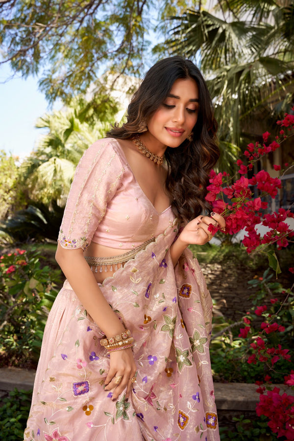 Light Pink Radiant Rose Gold Crush Lehenga Set – Elegance in Every Stitch ClothsVilla