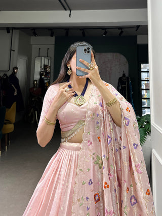 Light Pink Radiant Rose Gold Crush Lehenga Set – Elegance in Every Stitch ClothsVilla