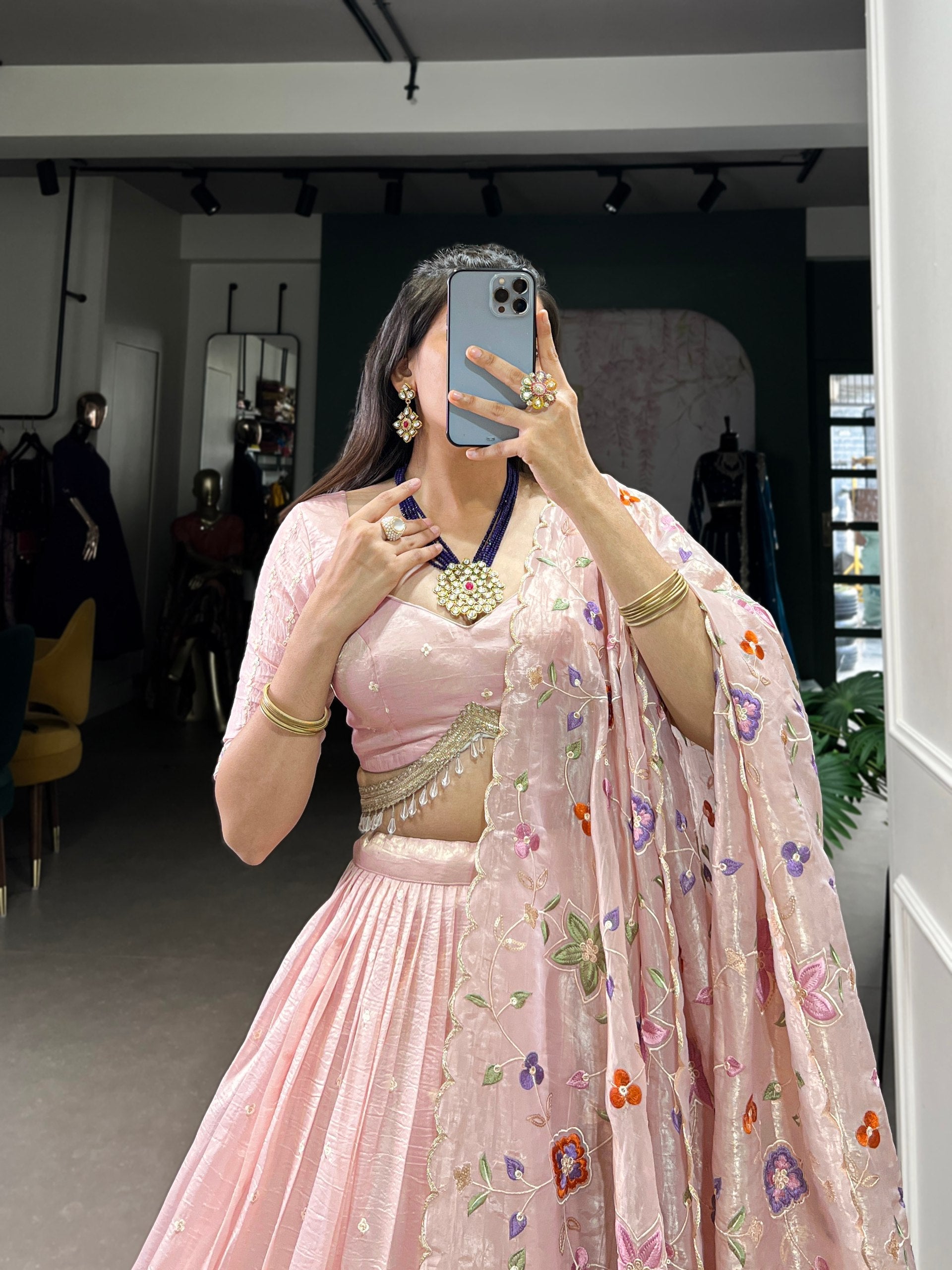 Light Pink Radiant Rose Gold Crush Lehenga Set – Elegance in Every Stitch ClothsVilla