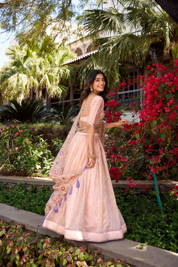 Light Pink Radiant Rose Gold Crush Lehenga Set – Elegance in Every Stitch ClothsVilla