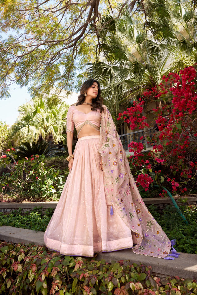 Light Pink Radiant Rose Gold Crush Lehenga Set – Elegance in Every Stitch ClothsVilla