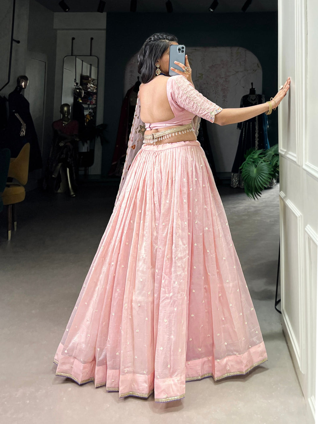 Light Pink Radiant Rose Gold Crush Lehenga Set – Elegance in Every Stitch ClothsVilla