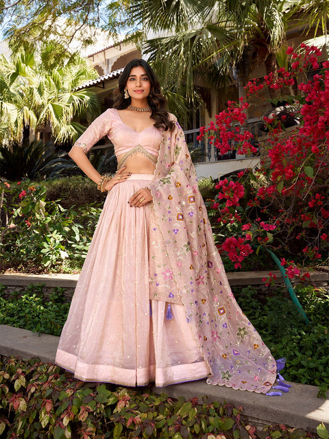 Light Pink Radiant Rose Gold Crush Lehenga Set – Elegance in Every Stitch ClothsVilla Main image