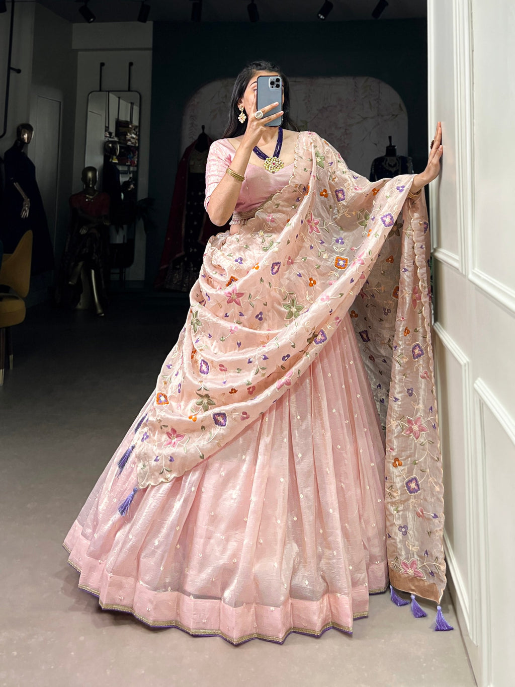 Light Pink Radiant Rose Gold Crush Lehenga Set – Elegance in Every Stitch ClothsVilla