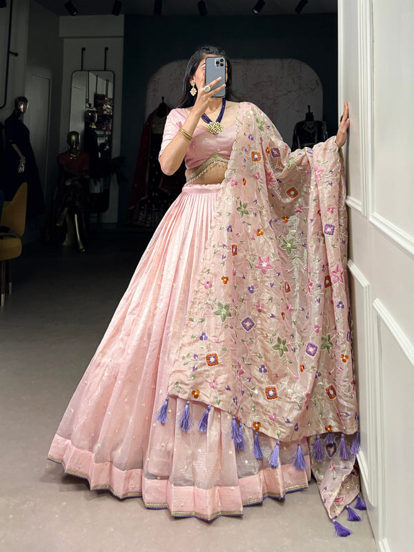 Light Pink Radiant Rose Gold Crush Lehenga Set – Elegance in Every Stitch ClothsVilla