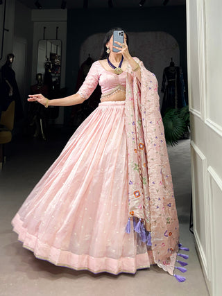 Light Pink Radiant Rose Gold Crush Lehenga Set – Elegance in Every Stitch ClothsVilla