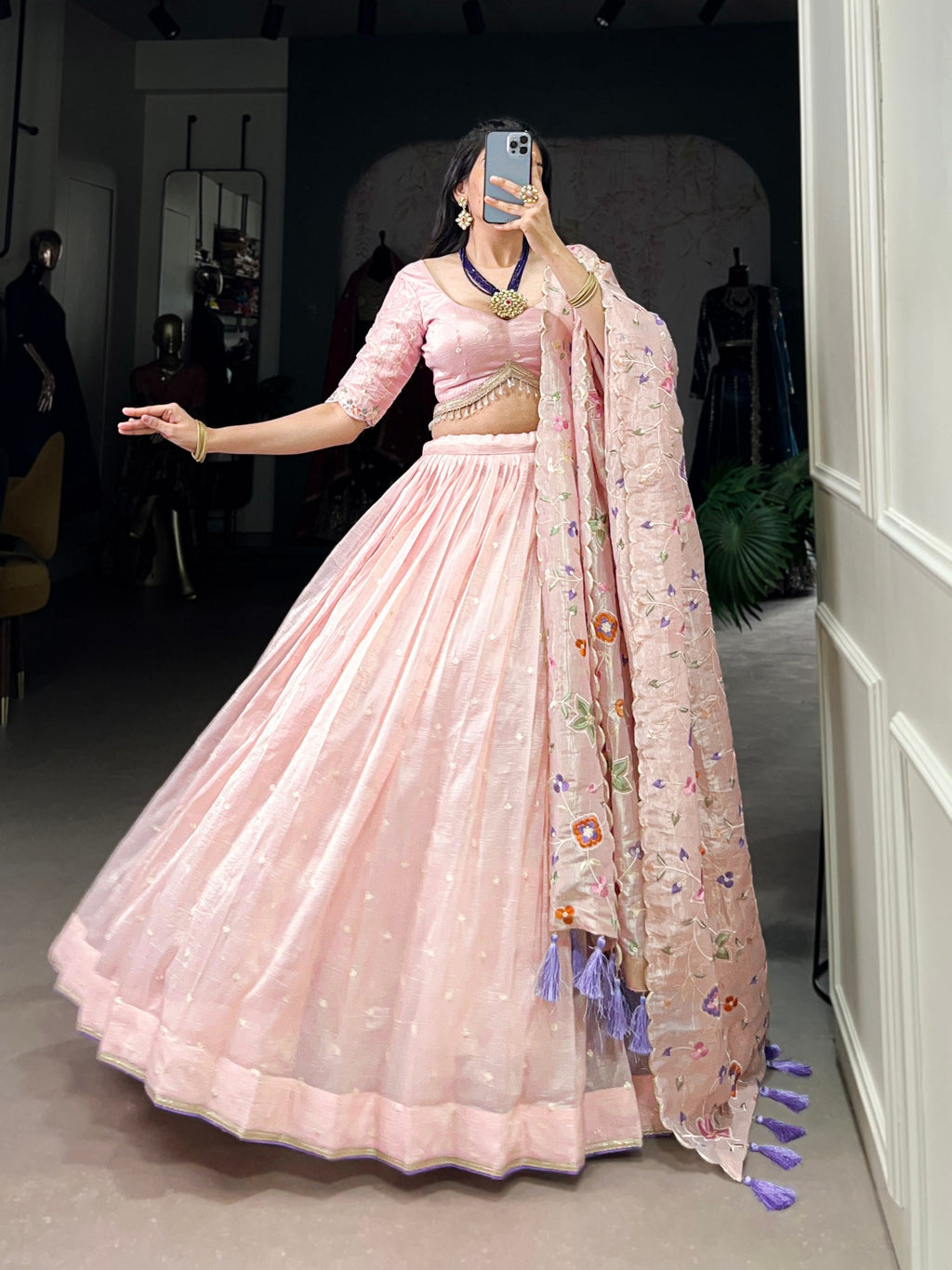 Light Pink Radiant Rose Gold Crush Lehenga Set – Elegance in Every Stitch ClothsVilla