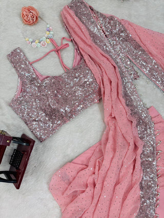 Light Pink Ready-to-Wear Lehenga Saree – Elegant & Stylish