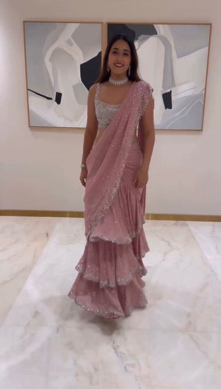 Light Pink Ready-to-Wear Lehenga Saree – Elegant & Stylish