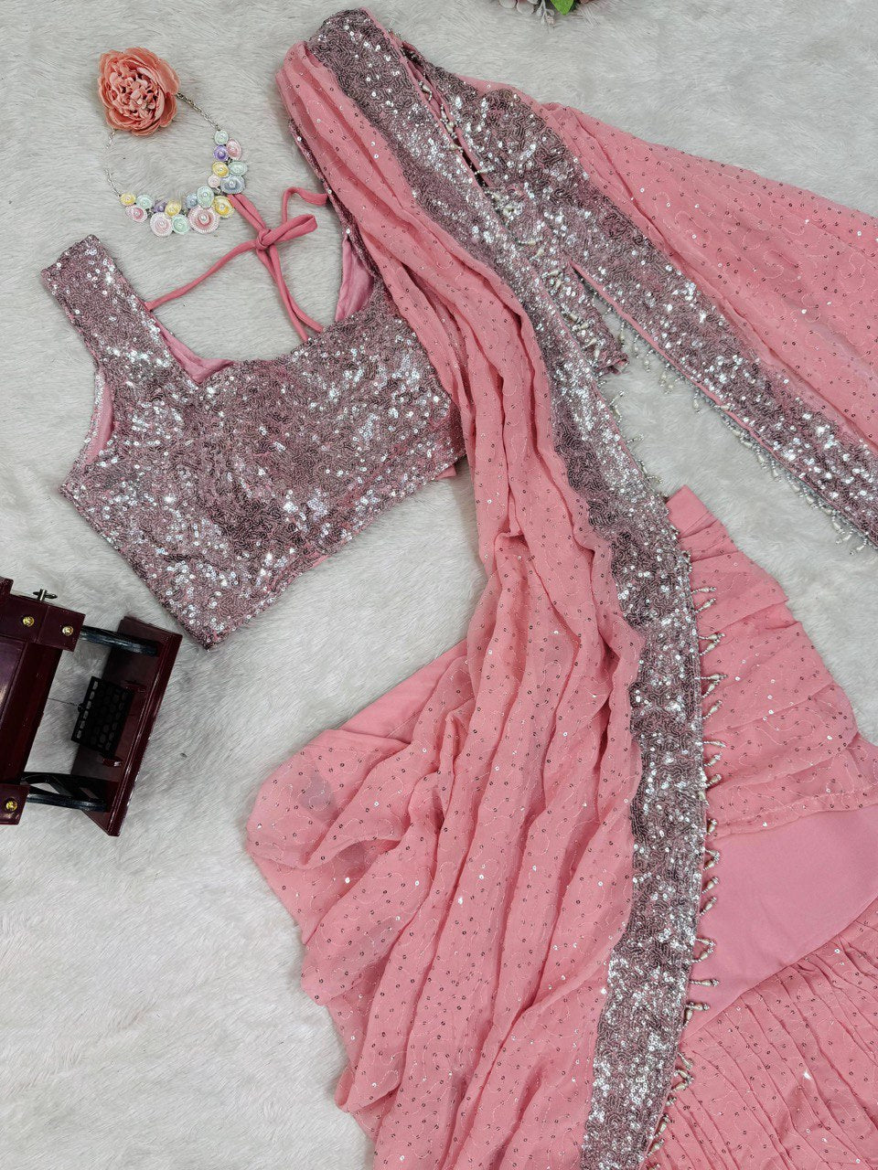 Light Pink Ready-to-Wear Lehenga Saree – Elegant & Stylish