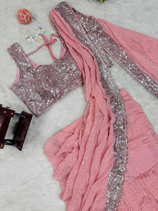 Light Pink Ready-to-Wear Lehenga Saree – Elegant & Stylish