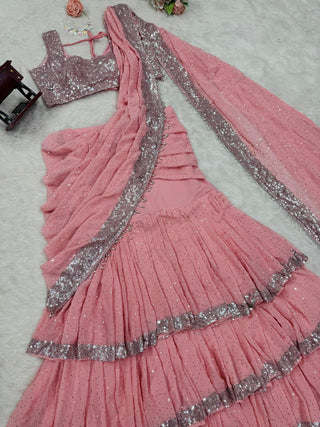 Light Pink Ready-to-Wear Lehenga Saree – Elegant & Stylish