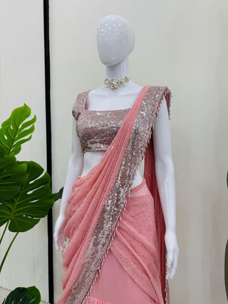 Light Pink Ready-to-Wear Lehenga Saree – Elegant & Stylish