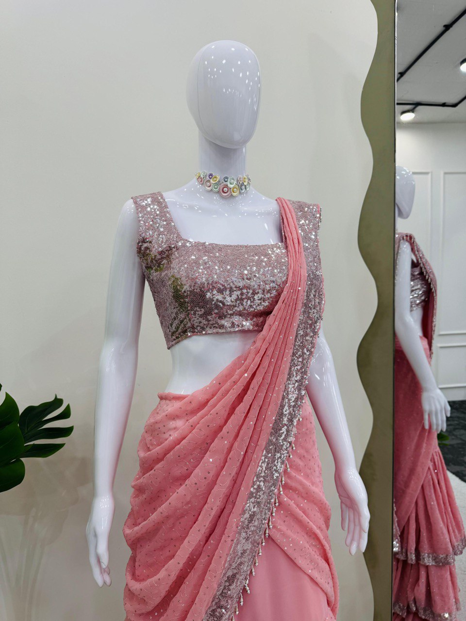 Light Pink Ready-to-Wear Lehenga Saree – Elegant & Stylish