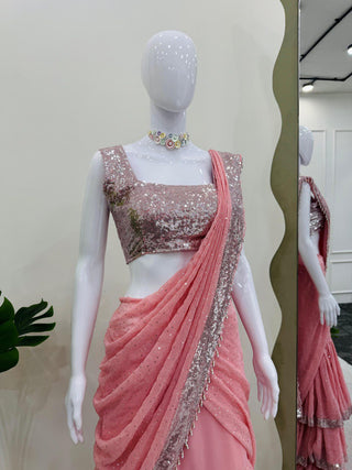 Light Pink Ready-to-Wear Lehenga Saree – Elegant & Stylish
