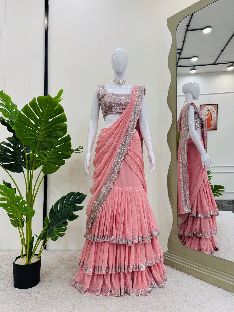 Light Pink Ready-to-Wear Lehenga Saree – Elegant & Stylish