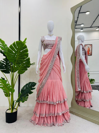 Light Pink Ready-to-Wear Lehenga Saree – Elegant & Stylish