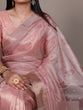 Load image into Gallery viewer, Light Pink Rose Gold Poly Shimmer Saree with Elegant Thread Embroidery and Matching Blouse – Unstitched Ensemble ClothsVilla