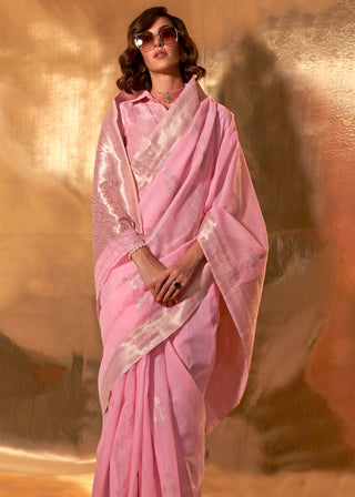 Light Pink Royal Banarasi Silk Saree with Contrast Border & Designer Pallu – Wedding Special ClothsVilla