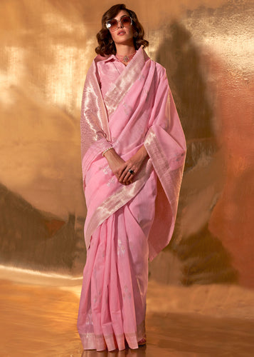 Light Pink Royal Banarasi Silk Saree with Contrast Border & Designer Pallu – Wedding Special ClothsVilla