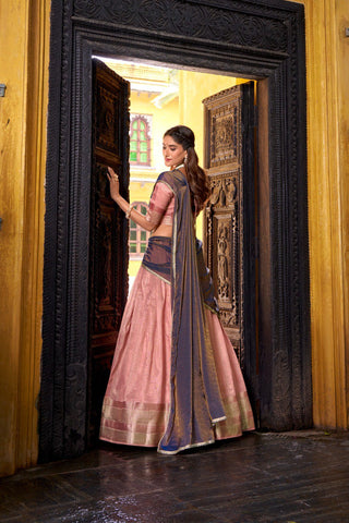 Light Pink Royal Dupion Silk Zari Weaving Lehenga Choli with Zari Shimmer Dupatta – Stitched Traditional Ensemble ClothsVilla