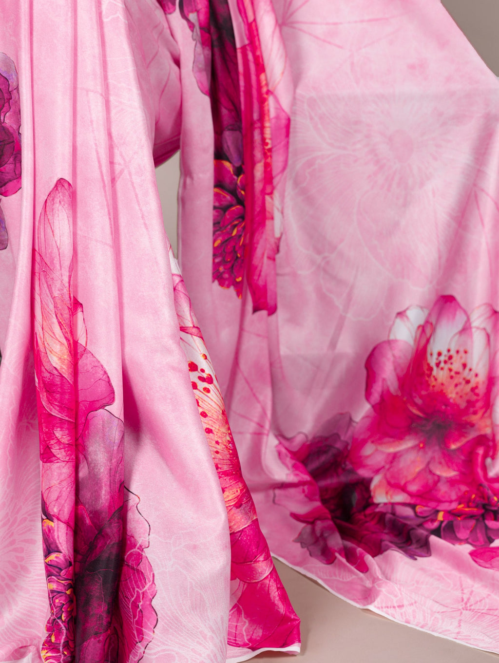 Light Pink Satin Silk Printed Saree with Moonga Silk Hotfix Blouse ClothsVilla
