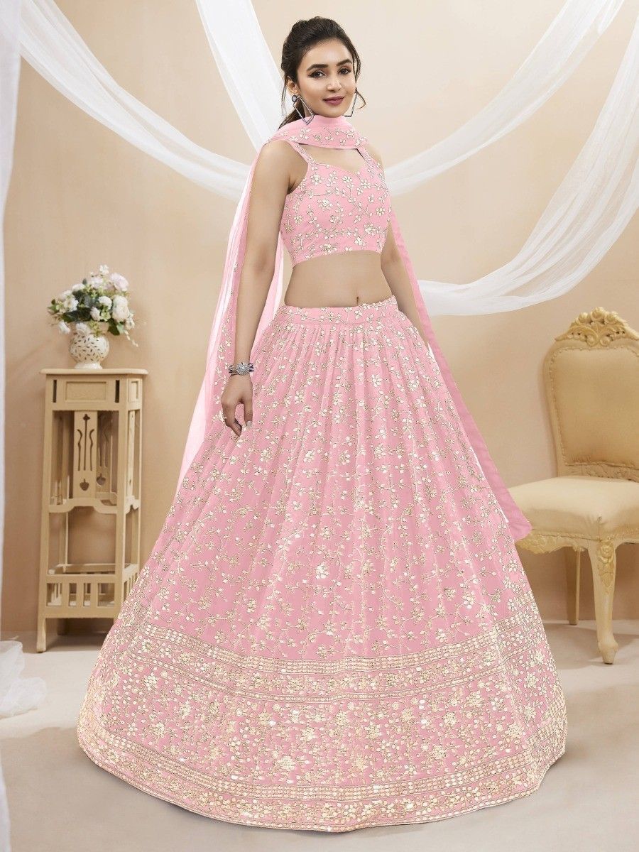 Light Pink Sequin Georgette Engagement Wear Lehenga Choli ClothsVilla