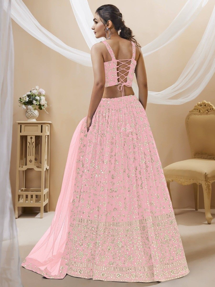 Light Pink Sequin Georgette Engagement Wear Lehenga Choli ClothsVilla