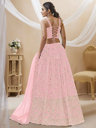 Light Pink Sequin Georgette Engagement Wear Lehenga Choli ClothsVilla