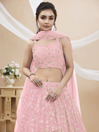 Light Pink Sequin Georgette Engagement Wear Lehenga Choli ClothsVilla