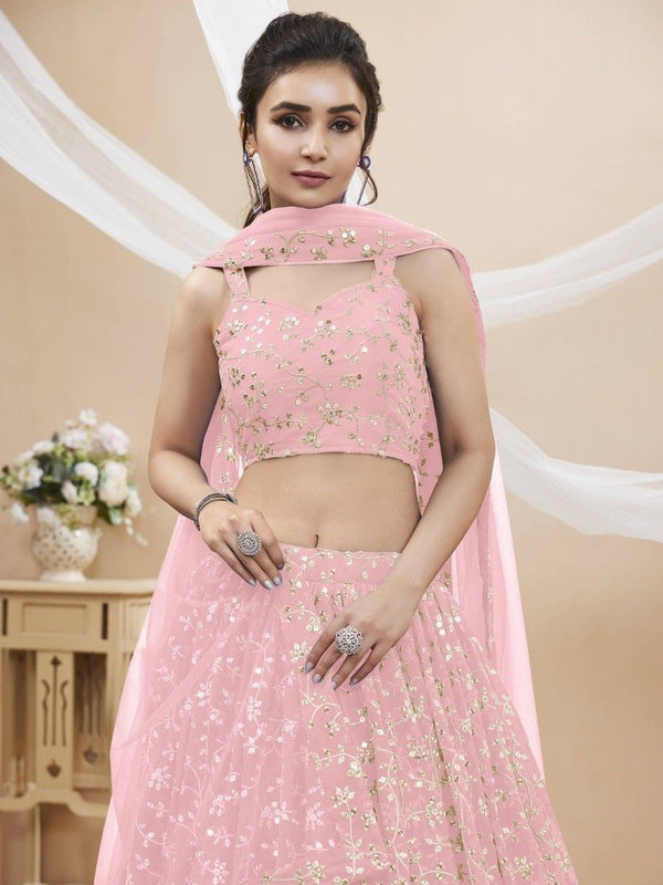 Light Pink Sequin Georgette Engagement Wear Lehenga Choli ClothsVilla