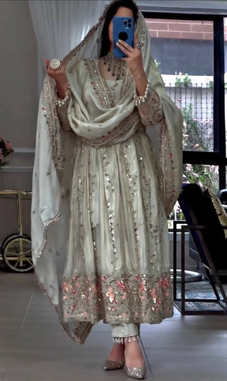 Light Pista Pure Sheesha Silk Gown ClothsVilla