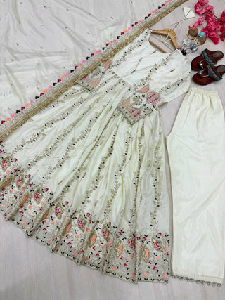 Light Pista Pure Sheesha Silk Gown ClothsVilla