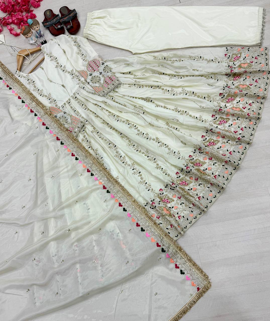 Light Pista Pure Sheesha Silk Gown ClothsVilla