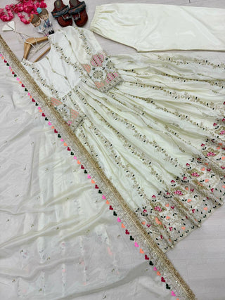 Light Pista Pure Sheesha Silk Gown ClothsVilla