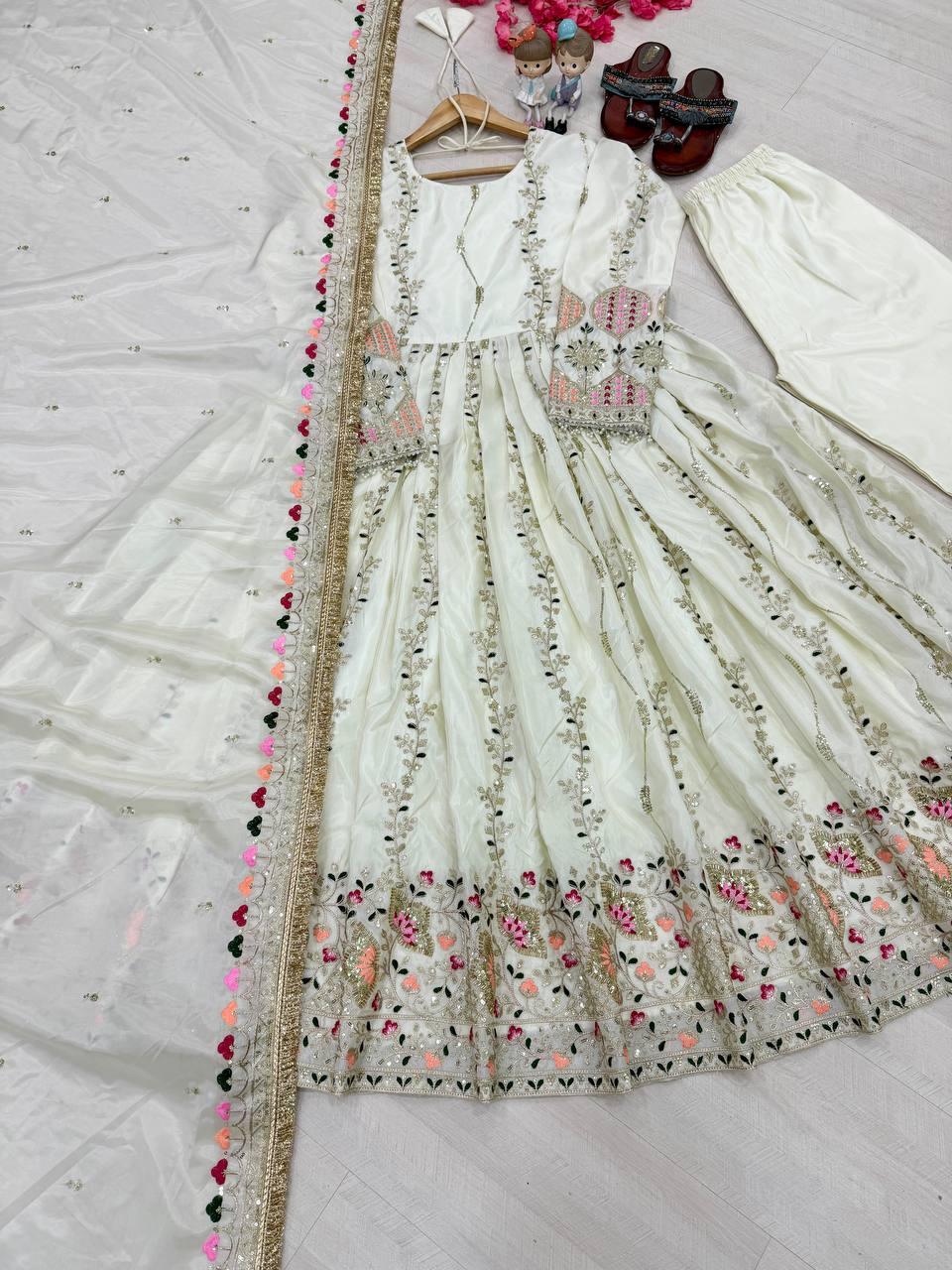 Light Pista Pure Sheesha Silk Gown ClothsVilla