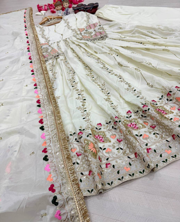Light Pista Pure Sheesha Silk Gown ClothsVilla