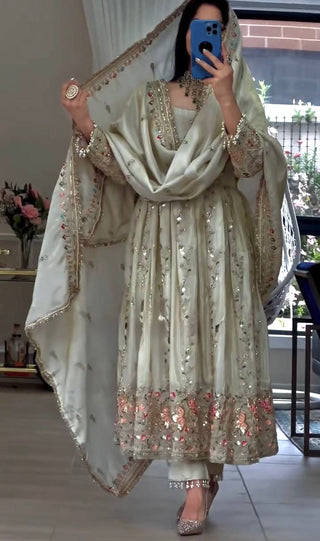 Light Pista Pure Sheesha Silk Gown ClothsVilla