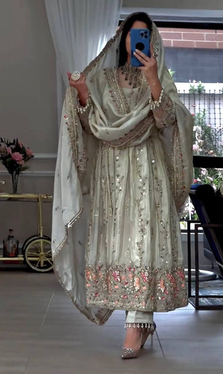 Light Pista Pure Sheesha Silk Gown ClothsVilla