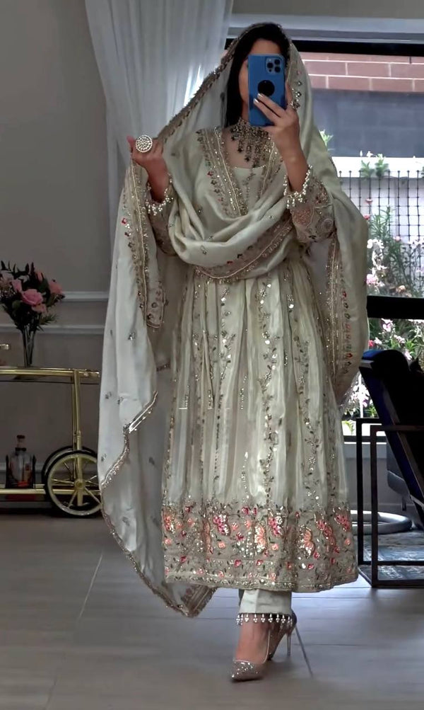 Light Pista Pure Sheesha Silk Gown ClothsVilla