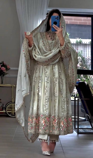 Light Pista Pure Sheesha Silk Gown ClothsVilla