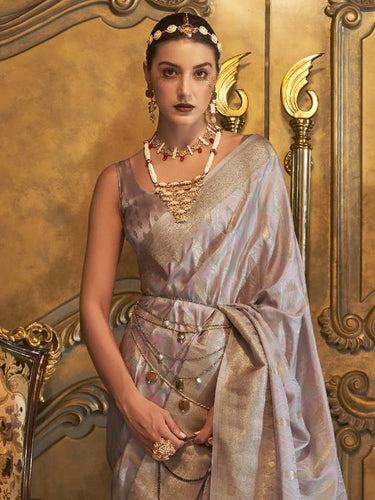 Light Purple Classic Banarasi Silk Blend Saree – Perfect for Weddings & Festive Occasions ClothsVilla